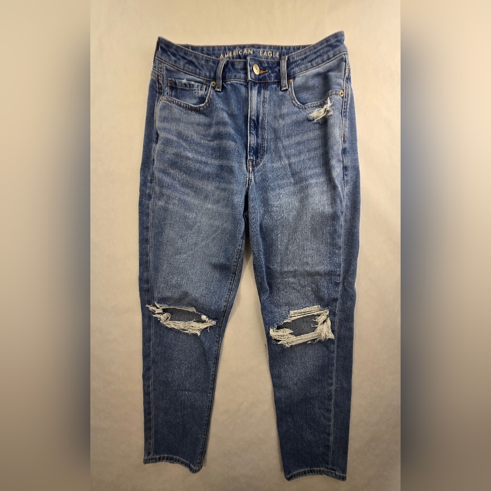 American Eagle Comfort Stretch Waistband Mom Jeans Sz See Measurement Distressed